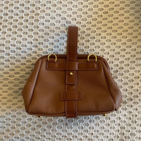 Unique top handle/crossbody vegan leather handbag - caramel - Picture 3 of 6